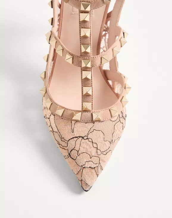 Valentino Rockstud Lace Pump With Straps 100Mm - Image 3